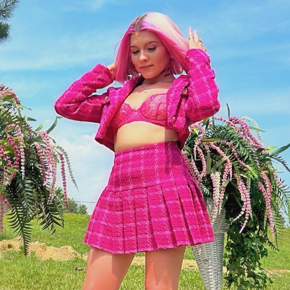 Forever 21 Fuchsia Plaid Skirt Set